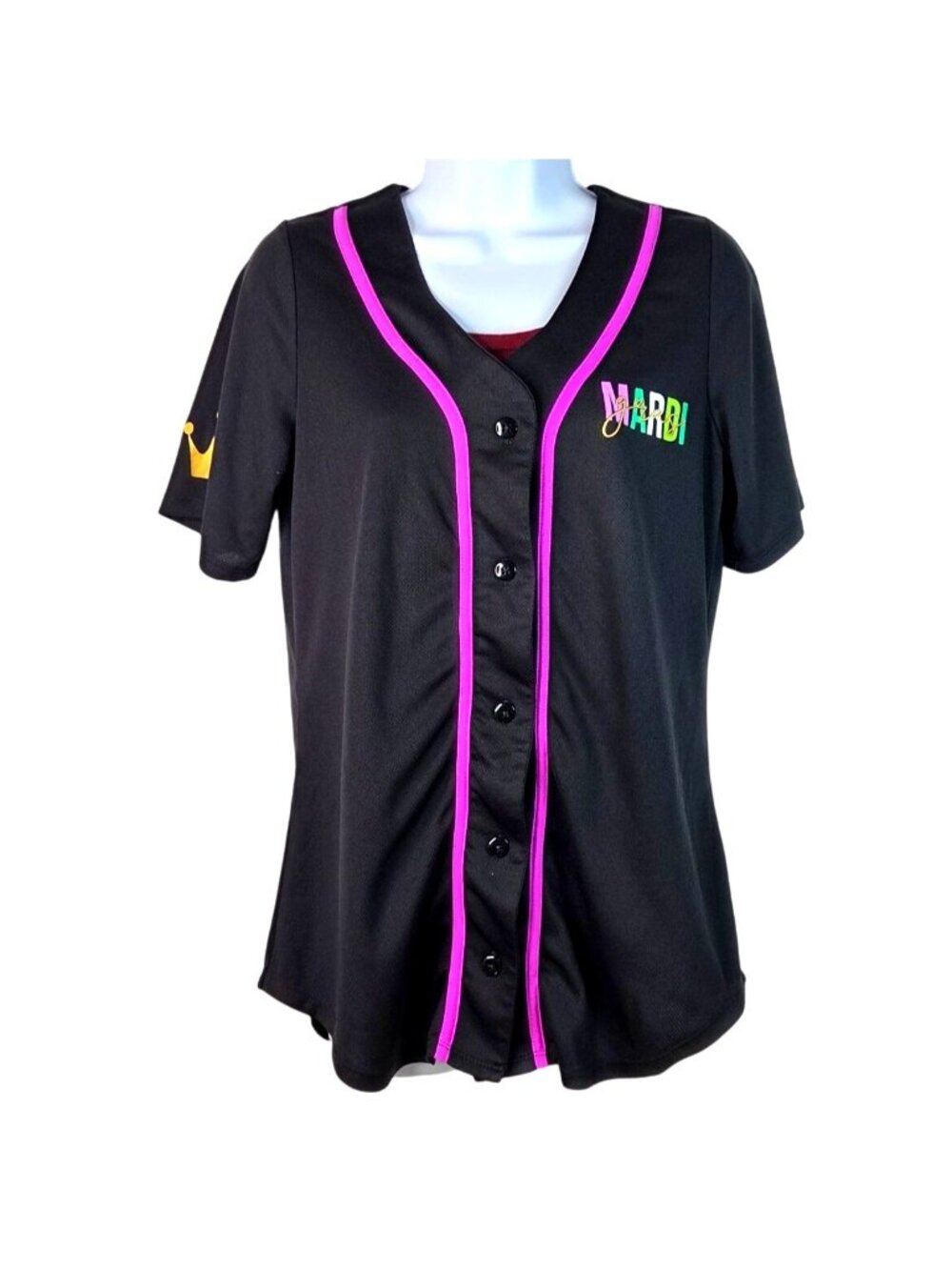 Mardi Gras 2025 Black Baseball Shirt W/ Purple Green Gold Graphics NOLA Med